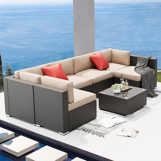 SUNCROWN 7-Piece Outdoor Sectional Sofa Couch - PE Rattan Wicker Modular Patio Furniture Conversation Set with Washable - Photo 1
