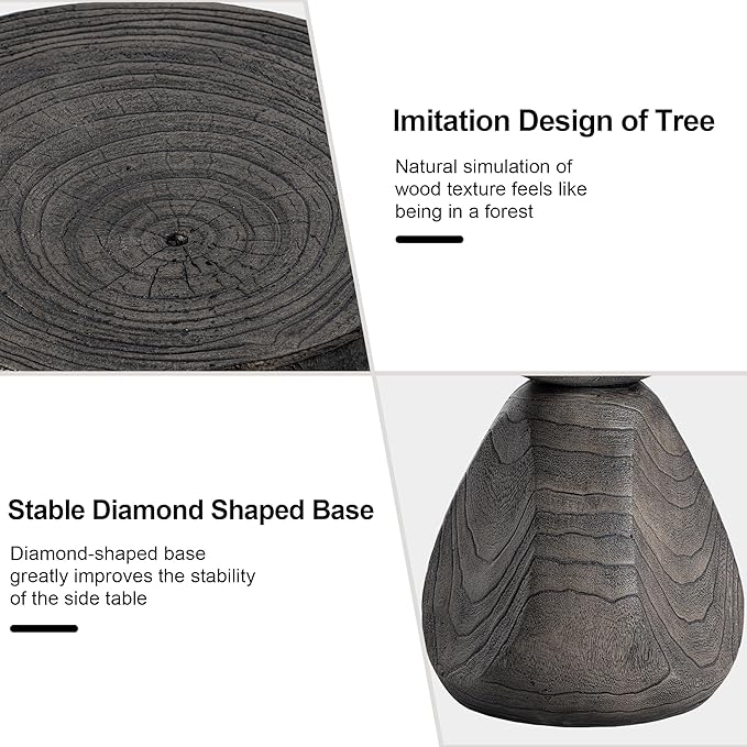 HOMPUS Outdoor Side Table, Lightweight Accent Table Mushroom Shaped, Round End Tables with Concrete Finish, Modern Vintage Mgo Patio Tables, Tree Stump Stool for Indoor Outdoor Use, Grey