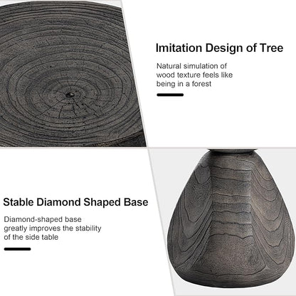 HOMPUS Outdoor Side Table, Lightweight Accent Table Mushroom Shaped, Round End Tables with Concrete Finish, Modern Vintage Mgo Patio Tables, Tree Stump Stool for Indoor Outdoor Use, Grey