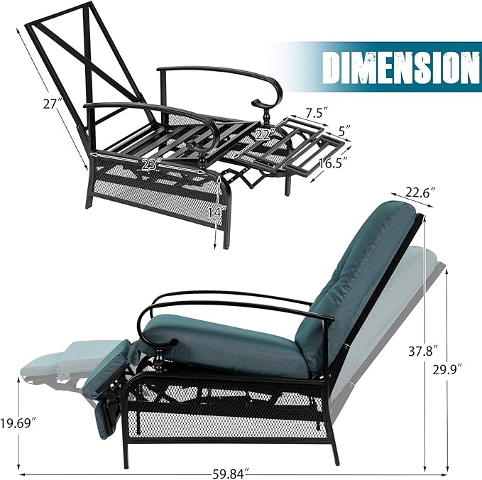 SUNCROWN Outdoor Recliner Chair Patio Adjustable Relaxing Chairs Outdoor Metal Furniture Chair with Thick - Photo 8