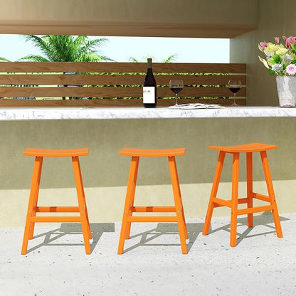 Costaelm All-Weather Bar Stools Set of 3, 29" Height Outdoor Bar Stools, Adirondack Poly Patio Bar Stool for Patio, Deck, Kitchen Counter and Garden, Orange
