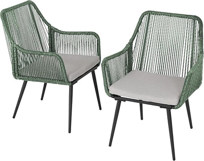 Patio Dining Chairs, Outdoor Dining Chairs with Armrest and Cushion Set of 6, Woven Twisted Wicker Rattan Chair, Modern Indoor Outdoor Seating for Garden, Lawn, Backyard, Green