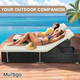 Outdoor Chaise Lounge Chairs, All-Weather Wicker Pool Lounge Chair Set of 2 with Side Table - Photo 3