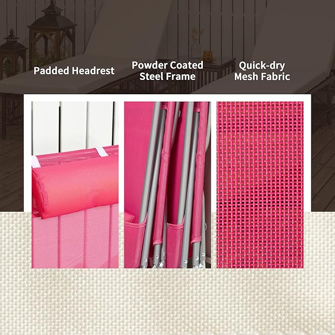 Outsunny 2 Piece Folding Chaise Lounge Chairs, Pool Sun Tanning Chairs with Reclining Back, Breathable Mesh Seat - Photo 6