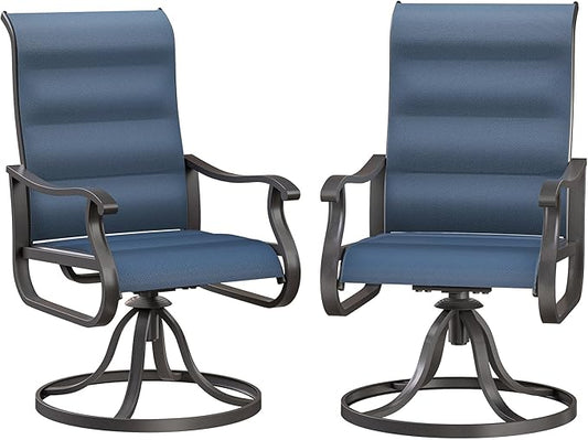 Patio Swivel Chairs Set of 2, Outdoor Dining Chairs with High Back, All-Weather Swivel Rocker Chair for Lawn, Porch or Garden (Padded Navy)