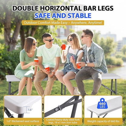 ZENY 6ft Plastic Folding Bench 2 Pack, Portable Outdoor Bench for Picnic Camping Dining Party Garden, Soccer Multipurpose Entertaining Activities, White