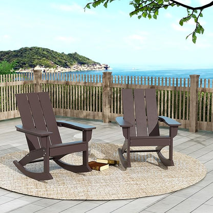 WO WESTIN OUTDOOR HDPE Shoreside Modern Rocking Poly Adirondack Chair (Set of 2),Dark Brown