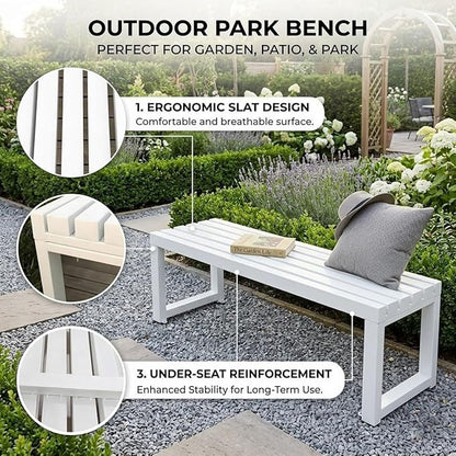 Outdoor Metal Backless Bench, Garden Bench 880lbs Capacity, 3.3ft 3.9ft 4.9ft 5.9ft All-Weather Steel Patio Benches for Outside Front Porch Yard Deck Pathway Seating(Blue,3.3ft)