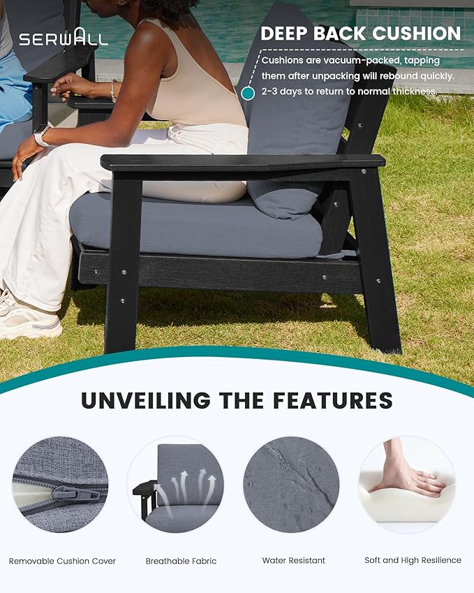 SERWALL HDPE Patio Furniture Set, 5 Piece All Weather Wood-Like Sectional Outdoor Furniture Set - Photo 4