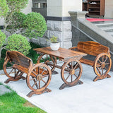 Outdoor Garden Bench, Wooden Wagon Wheel Bench Loveseat Chair Patio Furniture for Garden, Backyard, Porch, Park - Photo 2