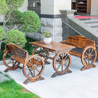 Outdoor Garden Bench, Wooden Wagon Wheel Bench Loveseat Chair Patio Furniture for Garden, Backyard, Porch, Park, Yard(140 * 55 * 79CM)
