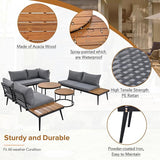 Modern Outdoor Sectional Sofa Set with Round Nesting Coffee Tables and Cushions, 6-Piece Patio Furniture Set for Porch - Photo 5