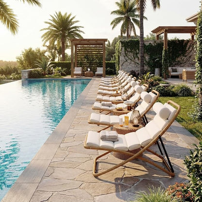 Outdoor Chaise Lounge Chair Set of 2, Patio Chaise Lounge Recliner, Poolside Chaise Lounge with Thick All-Weather Cushions for Patio, Deck and Backyard(D)