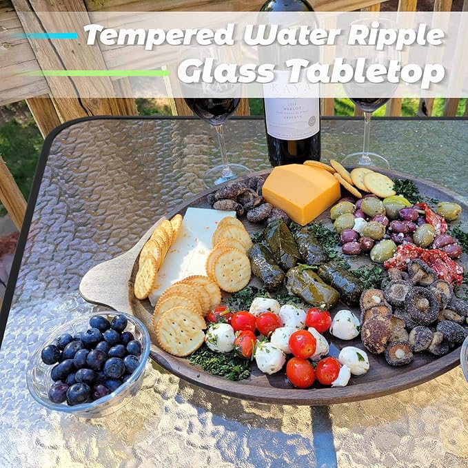 Patio Table Patio Dining Table Bistro Table Rectangular Furniture Outdoor Patio Coffee Small Balcony End Outside Console Umbrella Hole Tempered Glass Conversation Black