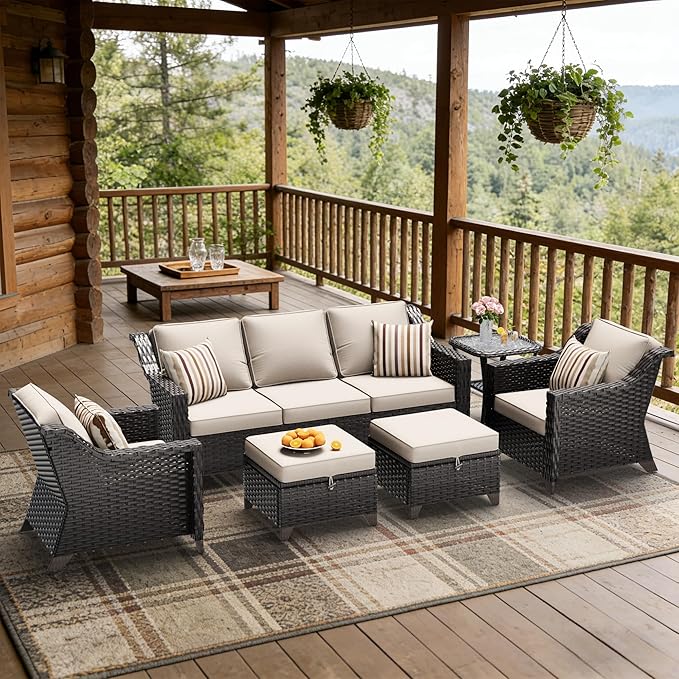 6 Pieces Patio Conversation Furniture Set - 1 Sofa, 2 Armchairs, 2 Ottomans, 1 Side Table - Photo 5