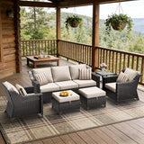 6 Pieces Patio Conversation Furniture Set - 1 Sofa, 2 Armchairs, 2 Ottomans, 1 Side Table - Photo 5