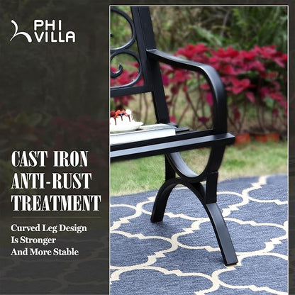 PHI VILLA 50" Patio Park Garden Outdoor Metal Black Bench for Yard Porch
