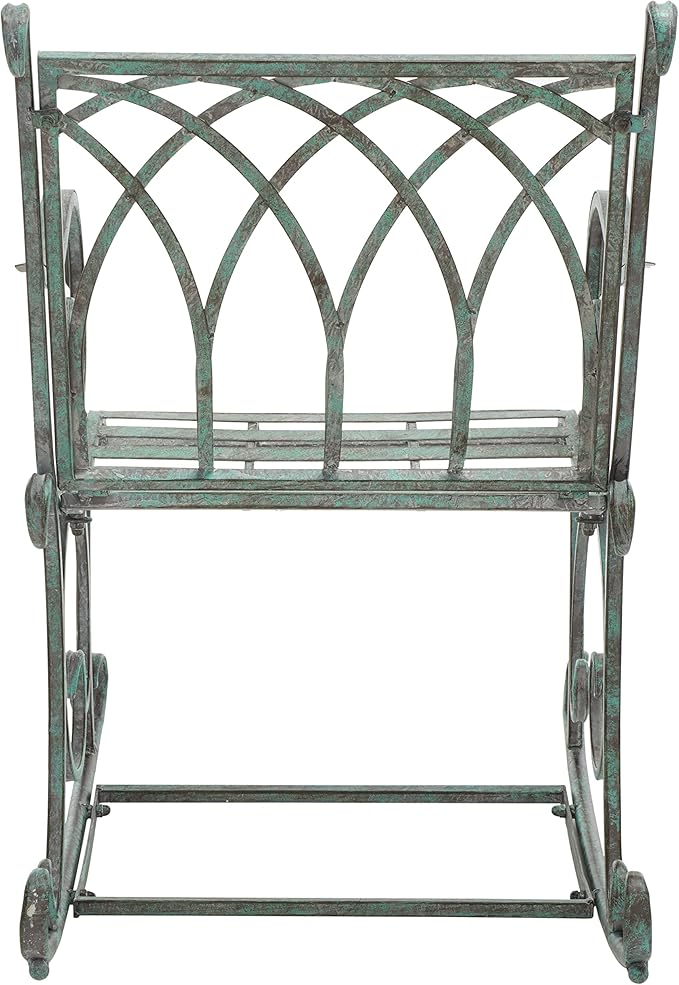 SAFAVIEH Outdoor Collection Medrano Victorian Antique Dark Green Wrought Iron Rocking Chair