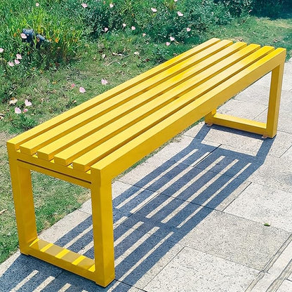 Park Bench for Outside, Outdoor Benches Weatherproof, Metal Garden Bench 2-Person Seat 100/120/150/180 Cm Patio Benches Backless for Lawn Yard Entryway, Capacity 660 Lbs(Yellow,150 cm/59 in)