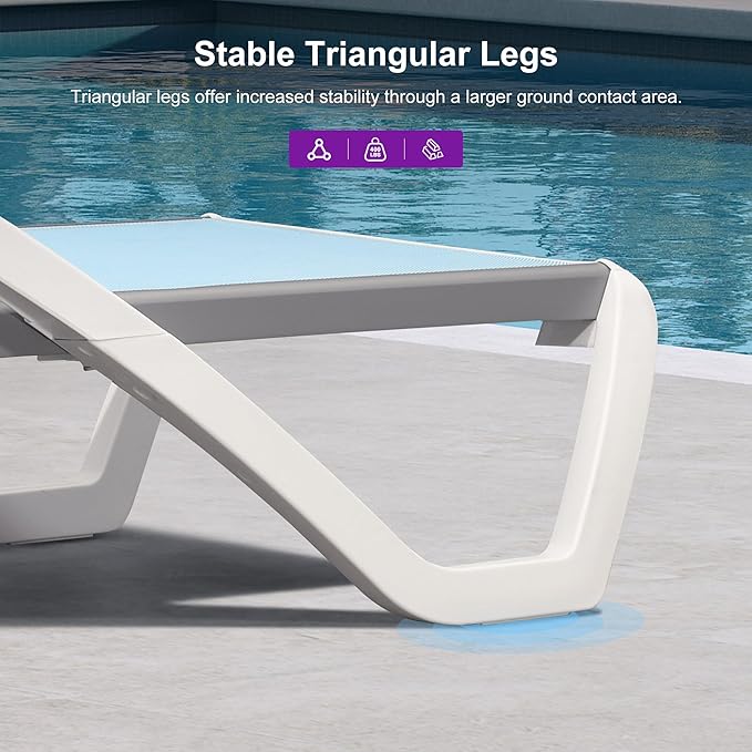 PURPLE LEAF Patio Chaise Lounge Chair with Armrests Outside Aluminum Plastic Stackable Tanning Chairs for Pool Sunbathing Beach Deck Outdoor Lounger, Light Blue