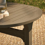 Modway Saratoga Teak Outdoor Oval Coffee Table in Weathered Gray – Low Wood Patio Coffee Table with Slatted Top and - Photo 5