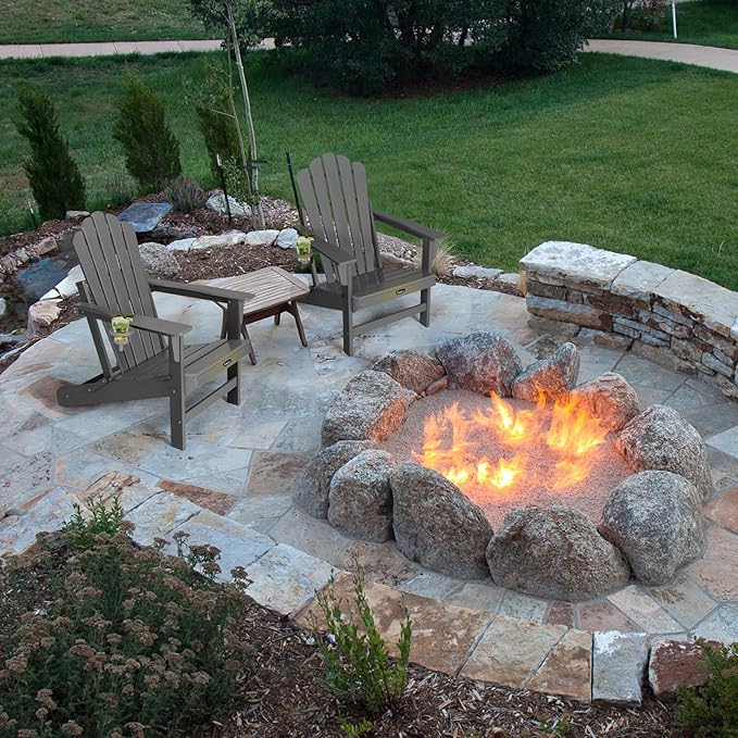 FUNBERRY Folding Adirondack Chairs Set of 4, All Weather HDPE Wood Texture Fire Pit Chairs with Cup Holder for Outdoor