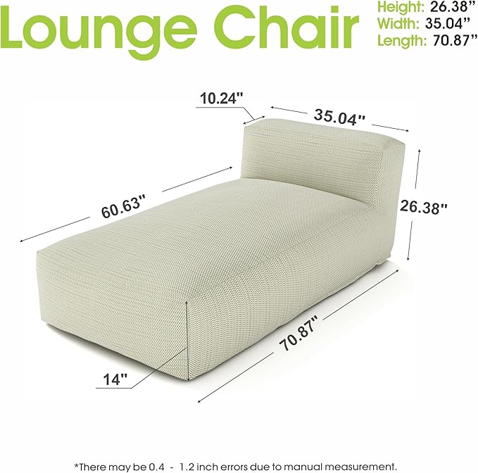 Outdoor Bean Bed Chair Sun Lounger, Outdoor Couch Sofa for Patio & Pool, Foam Filling Day Bed Furniture - Photo 2