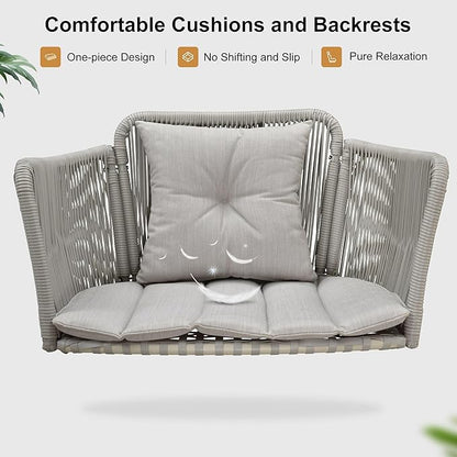 PURPLE LEAF Cloud Swing Chair with Stand Patio Wicker Bench Glider Loveseat Hanging Swinging for Indoor Outside Backyard Garden Outdoor Hammock Porch Swing, Cushion and Pillows Included, Cream