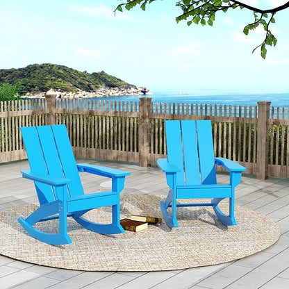 WO WESTIN OUTDOOR HDPE Shoreside Modern Rocking Poly Adirondack Chair (Set of 2),Pacific Blue
