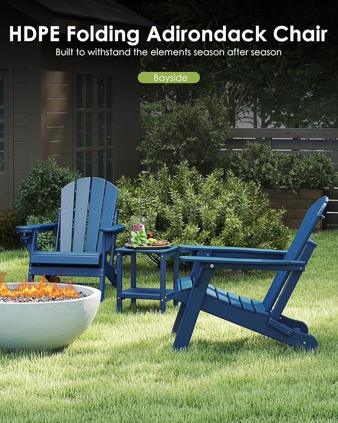 GREENVINES Folding-Adirondack-Chairs-Set-of-6 | HDPE Plastic | Fire Pit Chair | All Weather | Cup Holder | Blue - Photo 4