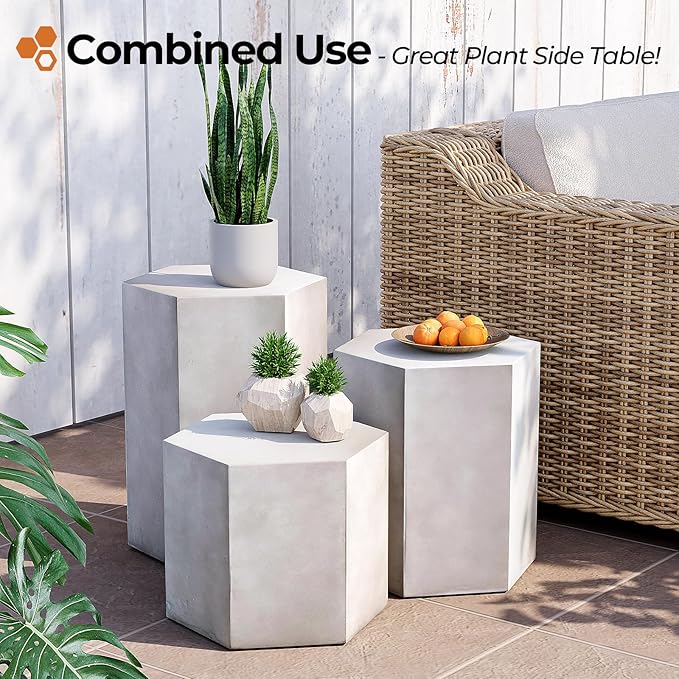 HOMPUS Concrete Side Table, Hexagon Outdoor Side Table, Modular Design Accent Table, Indoor Patio End Table - Photo 6