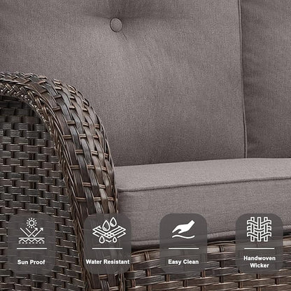 Belord Outdoor Patio Furniture - Wicker Sofa with Removable Cushion, 3 Seater Rattan Couch with Deep Seat, High Backrest, All-Weather for Balcony, Deck, Backyard, Brown/Grey