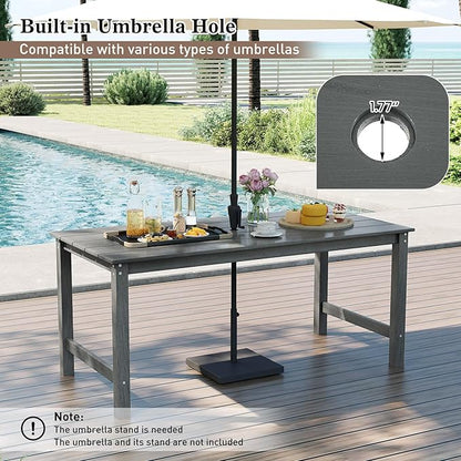 Tangkula 3 Pieces Outdoor HDPE Dining Table Set with 2 Benches, Weather Resistant Patio Furniture Set with 1.77” Umbrella Hole and Wood-Like Surface for Garden, Backyard and Poolside (Gray, 3 Pcs)