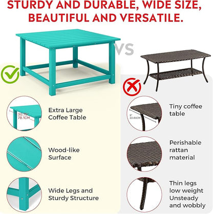 Costaelm Patio Conversation Table, Tatio Accent HDPE Outdoor Weather Resistant, Square Outdoor Porch Balcony Patio Drink Table for Outside, Pool, Backyard, Turquoise
