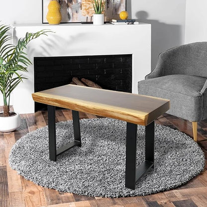 Natrual Solid Wood Live Edge Bench 31"x13"x18"H Rectangle Wooden Entryway Bench Rustic End Table Coffee Side Table Living Room Bedroom Bathroom Patio Outdoor Garden Foot Rest Stool