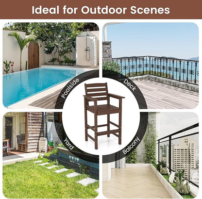 Giantex 29” Bar Stools Set of 4, HDPE Barstools w/Back, Armrests & Footrests, Max Load 330Lbs, Counter Height Bar Stools, Adirondack Chair for Patio Balcony Outdoor Bistro Set, Brown