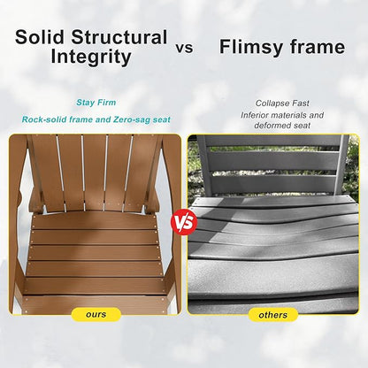 HDPE Foldable Adirondack Outdoor Chair Set of 2 with Cup Holder, Weather Resistant Heavy-Duty Patio Chair for Patio, Backyard, Deck, Fire Pit, Lawn and Porch, Teak