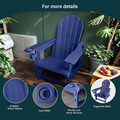 Weather-Resistant Adirondack Chair, Navy Blue HDPE Outdoor Patio Chairs with Cup Holder, Fire Pit Chairs & Outdoor Seating