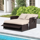Nightcore Wicker Patio Outdoor Daybed, Outdoor Chaise Lounger w/ 4-Level Adjustable Backrest, Retractable Side Trays - Photo 1