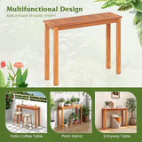 Tangkula Narrow Outdoor Dining Table, Solid Wood Furniture Patio Console Table with Slatted Tabletop - Photo 8