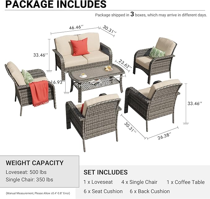 HOOOWOOO Patio Furniture Set, 6 Pieces Outdoor Conversation Set - Photo 6