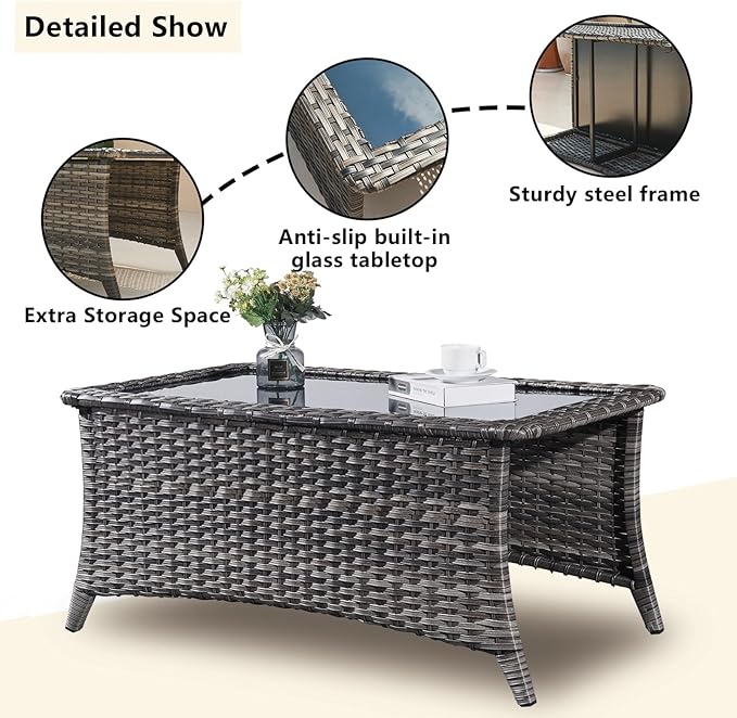 Rilyson Wicker Patio Furniture Set - 7 PC Rattan Outdoor Sectional Conversation Sets with 2 Rocking Swivel Chairs - Photo 7