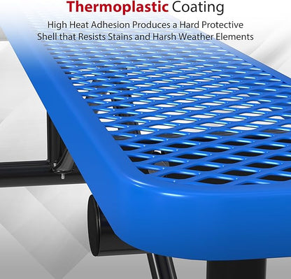 Leisure Craft Metal Outdoor Bench - 6 Foot Heavy Duty Backless Bench Seating for Garden, Porch, Picnic, Park, Expanded Metal, Thermoplastic Coating, Commercial Grade Furniture Made in USA - Blue