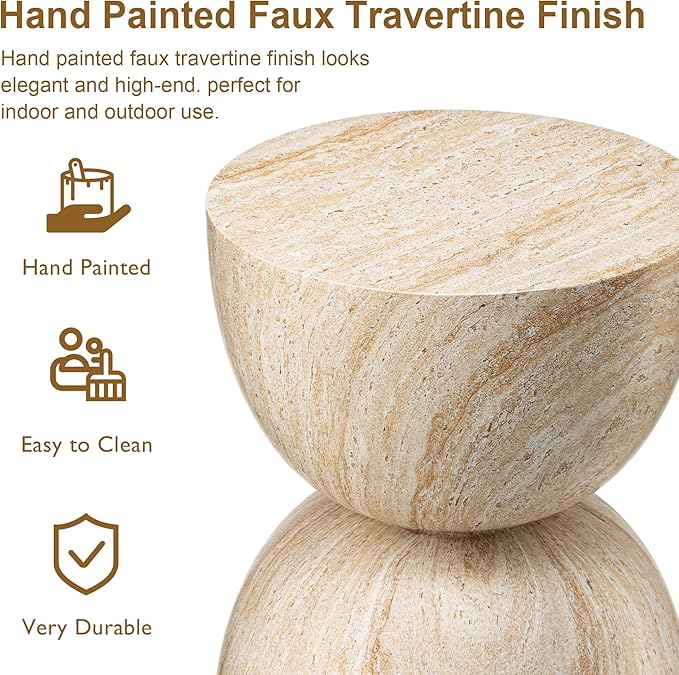 Glitzhome Outdoor Side Table Set of 2, 17.75" H Decorative Garden Stool MGO Hourglass Faux Terrazzo End Table - Photo 4