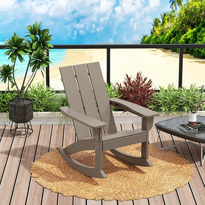 Costaelm Outdoor Adirondack Chair, All Weather Resistant Lawn Chairs Balcony Chair and Fire Pit Chairs, Patio Chair Outdoor Porch Rocking Chair High Back HDPE Poly Lumber, Weathered Wood