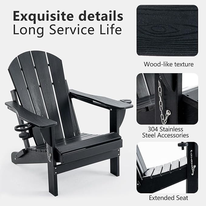 4 Chairs & 2 Tables Folding Adirondack Chair Set with Table – HDPE Weatherproof Outdoor Patio Chairs with Reclining - Photo 4