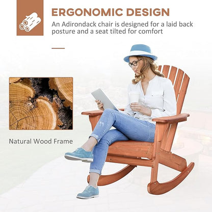 Outsunny Wooden Adirondack Rocking Chair Outdoor Lounge Chair Fire Pit Seating with Slatted Wooden Design, Fanned Back, & Classic Rustic Style for Patio, Backyard, Garden, Lawn, Teak