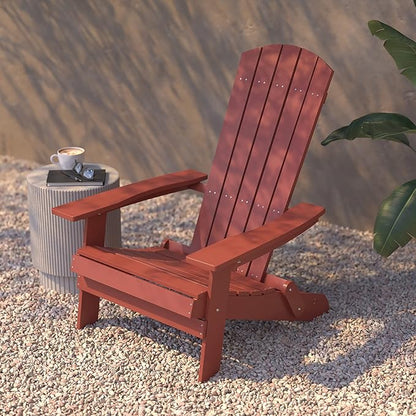 Flash Furniture Charlestown Commercial Folding Adirondack Chair - Red - Poly Resin - Indoor/Outdoor - Weather Resistant