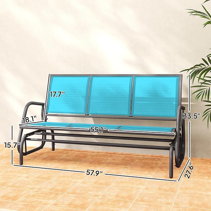Outsunny 3-Person Patio Glider Bench, Outdoor Porch Glider Swing with 3 Seats, Breathable Mesh Fabric, Metal Frame, Blue - Photo 3