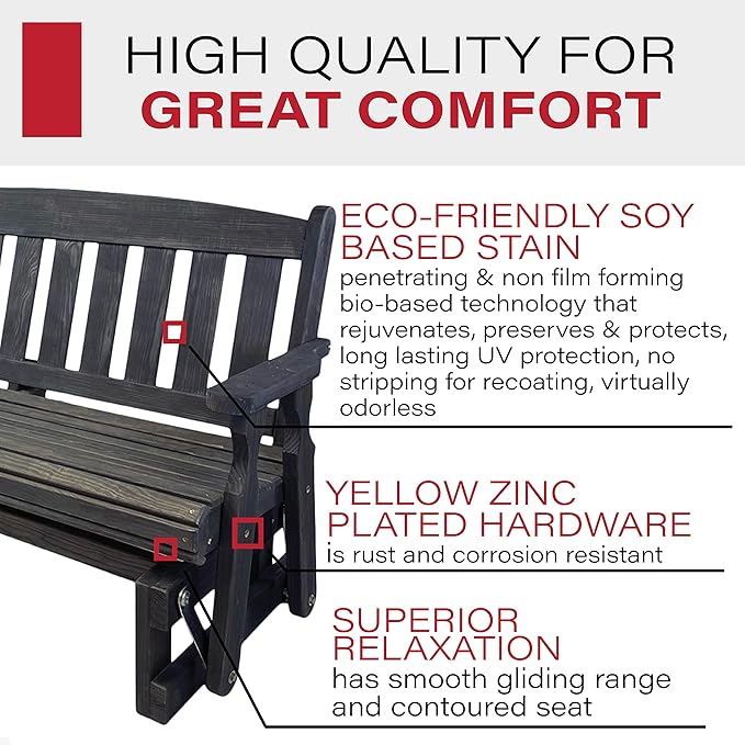 Amish Casual Heavy Duty 800 Lb Mission Pressure Treated Porch Glider (4 Foot, Semi-Solid Black Stain) - Photo 4